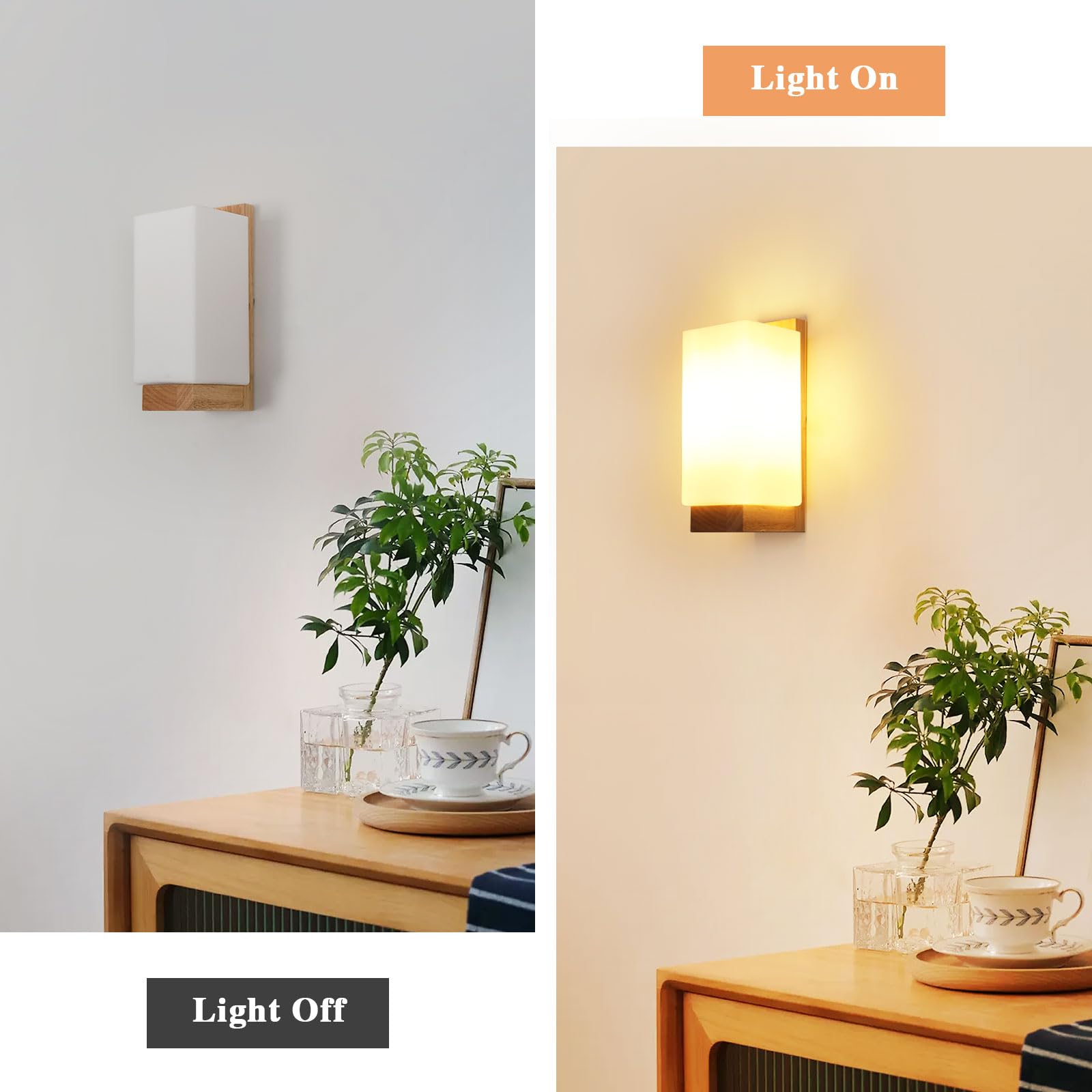 Toolight Applique da Parete Interno Vintage, 12W Lampada LED Parete Legno, Dimmerabile Applique Camera da Letto Moderna Temperature 3 Colori per Dormitorio Soggiorno Corridoio con E27 Lampadina