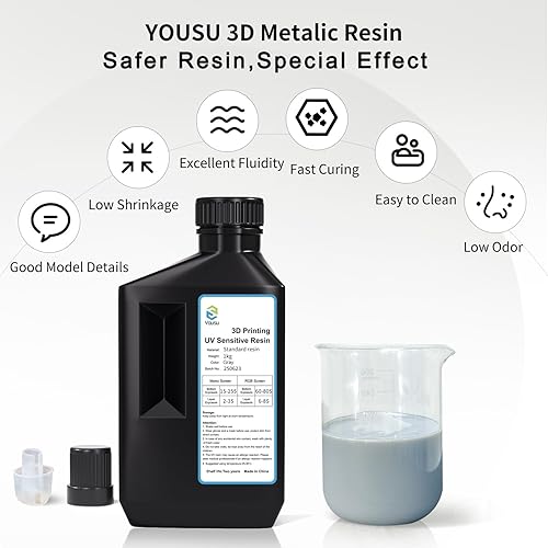Miniatura 2 de YOUSU Resina de impresora 3D, resina de impresión 3D de curado rápido, 2.2 lbs, resina de fotopolímero estándar mejorada de alta precisión para
