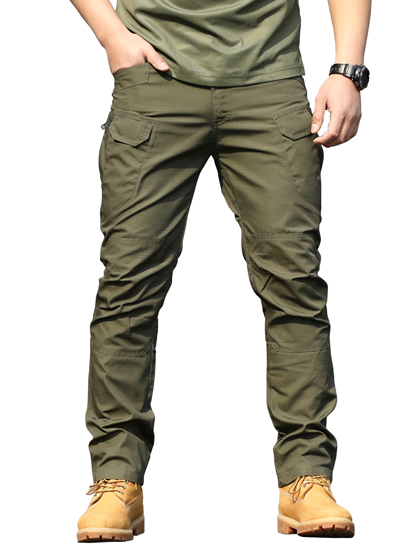 Black Mens Durable Comfy, Solid Color, Drawstring Waist, Casual Style, Breathable Fabric, Outdoor, Utility Multi-Pocket Design Cargo Trousers Pants for Men (MCargo 152)-image-29