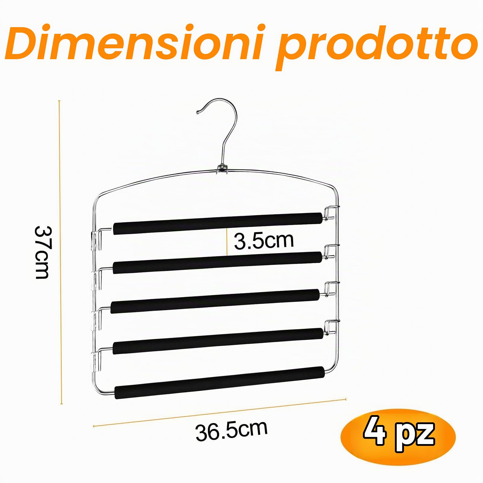 4 Pezzi Grucce Pantaloni, 5 Ppivelli Appendini Armadio con Imbottitura Antiscivolo, Gruccia Pantaloni, Stampelle per Pantaloni, Grucce Appendiabiti Pantaloni, Grucce Multiple per Foulard