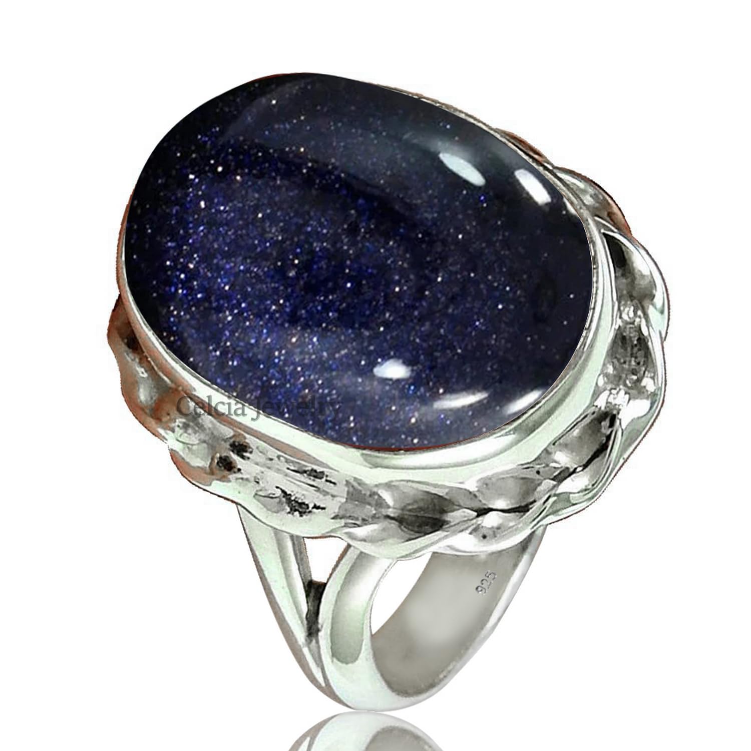 Echter ovaler Ring mit blauem Sonnenstein, Statement-Ring aus reinem 925er Sterlingsilber, entzückender Ring, zarter Ring, Solitärring, Hochzeitsgeschenk für Frauen (blauer Sonnenstein, Größe 11,75)