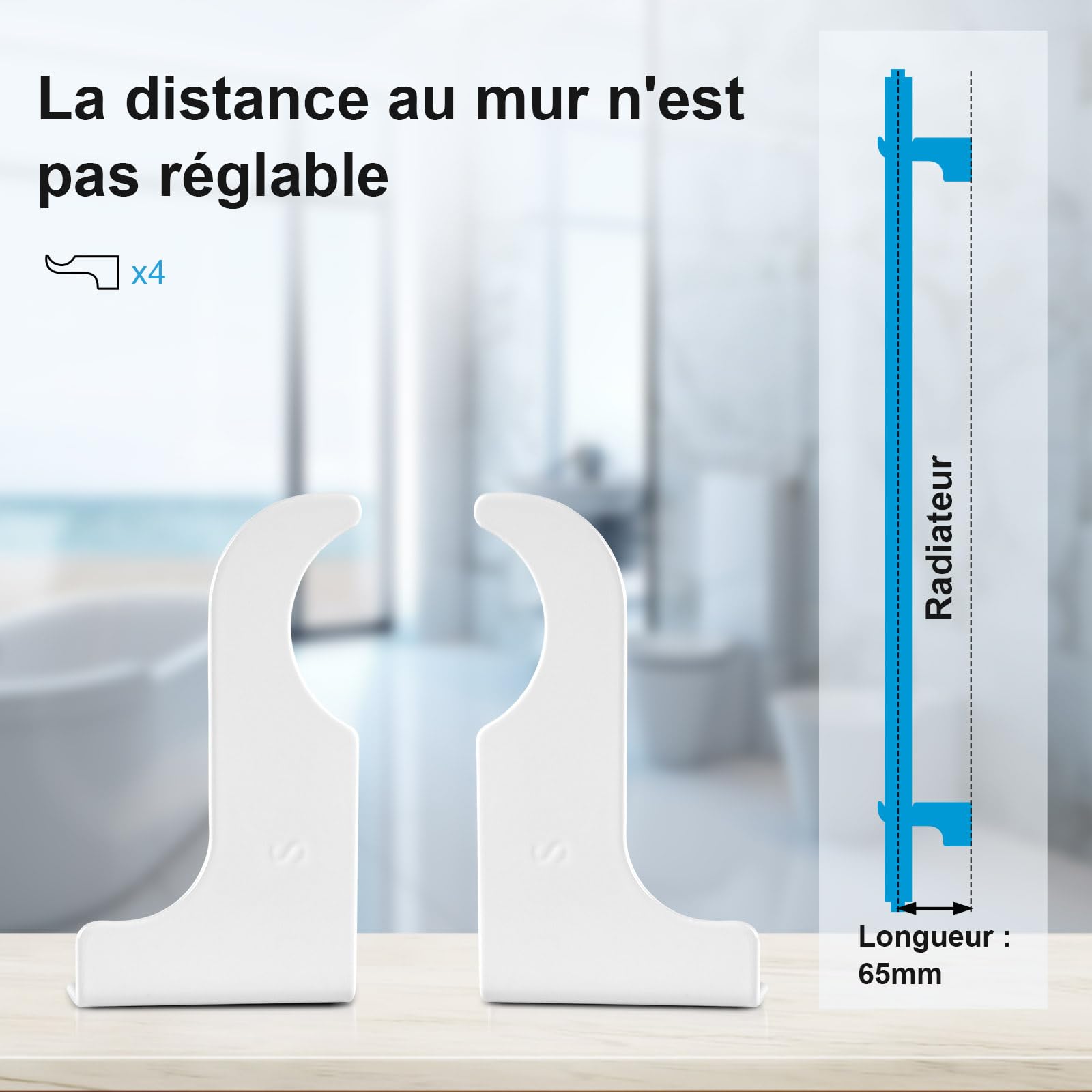 Heilmetz Supports muraux pour radiateurs，Support de montage pour radiateur，kit de fixation (blanc, 1 set)
