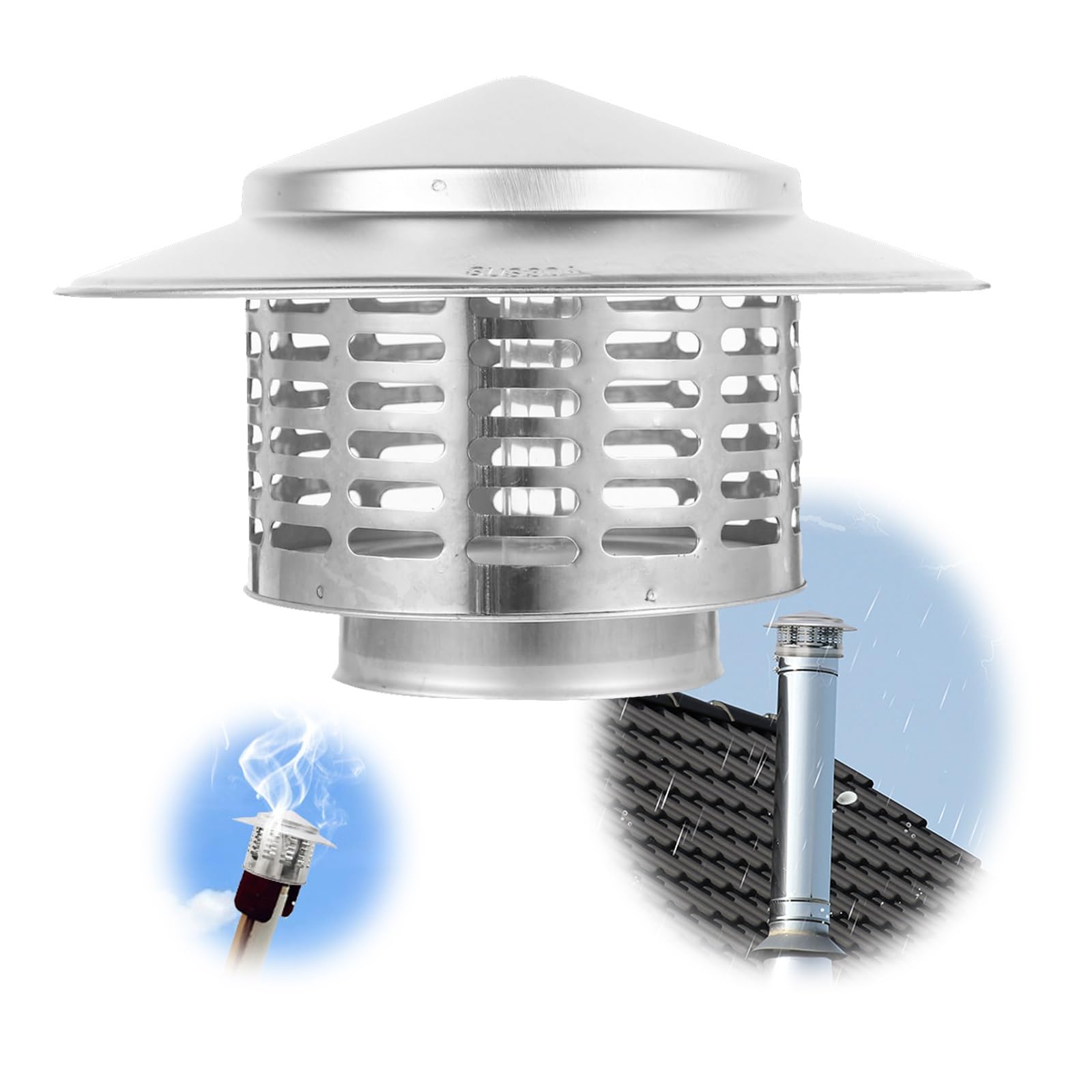 Pipe Rain Cover 1.6 in/2 in/2.5 in/3 in Roof Vent Cap, Chimney Flue Cover for Outside, All Weather Round Chimney Cap with Screen, 304 Stainless Steel