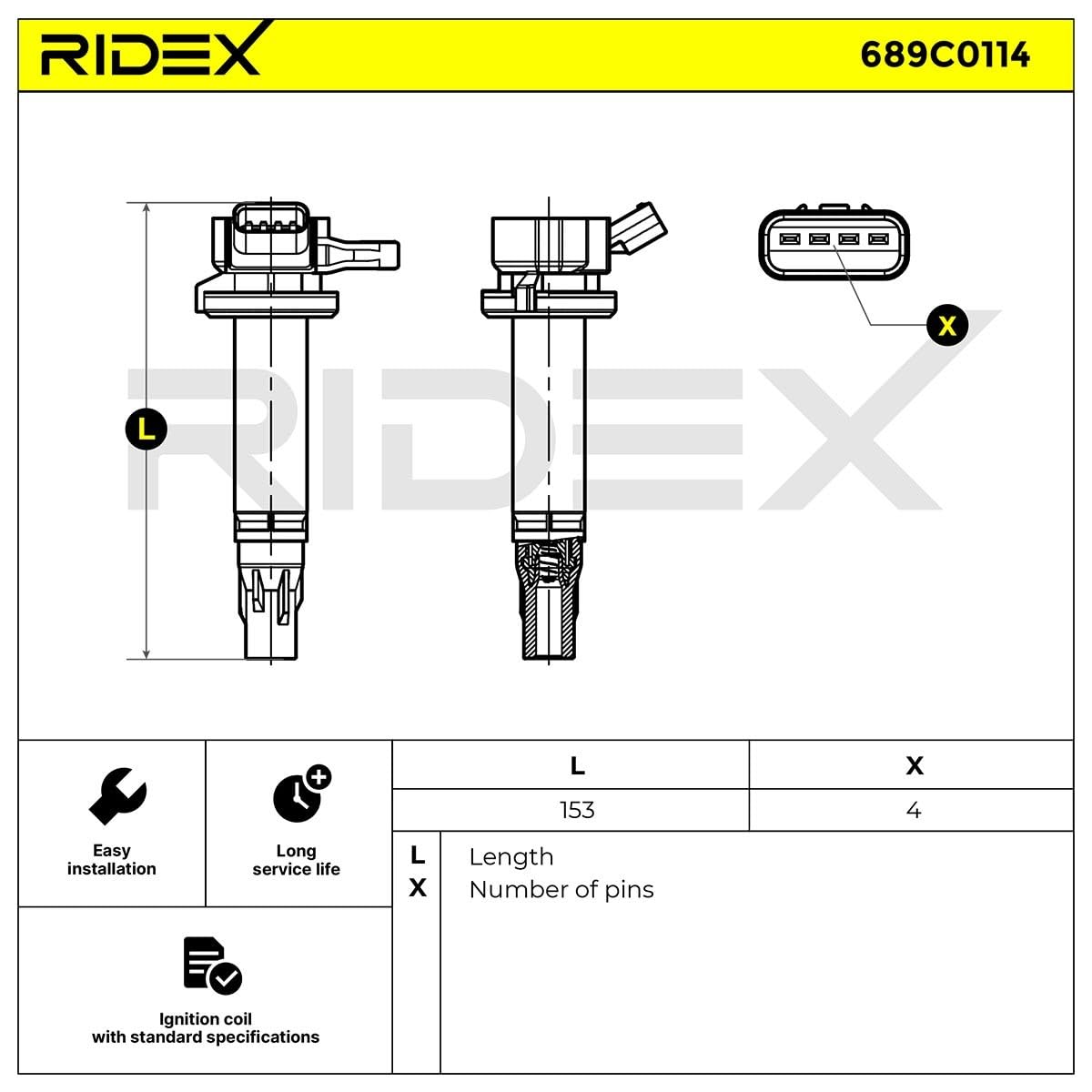 RIDEX 689C0114 Bobina d'accensione Compatibilità con DAIHATSU TERIOS J2