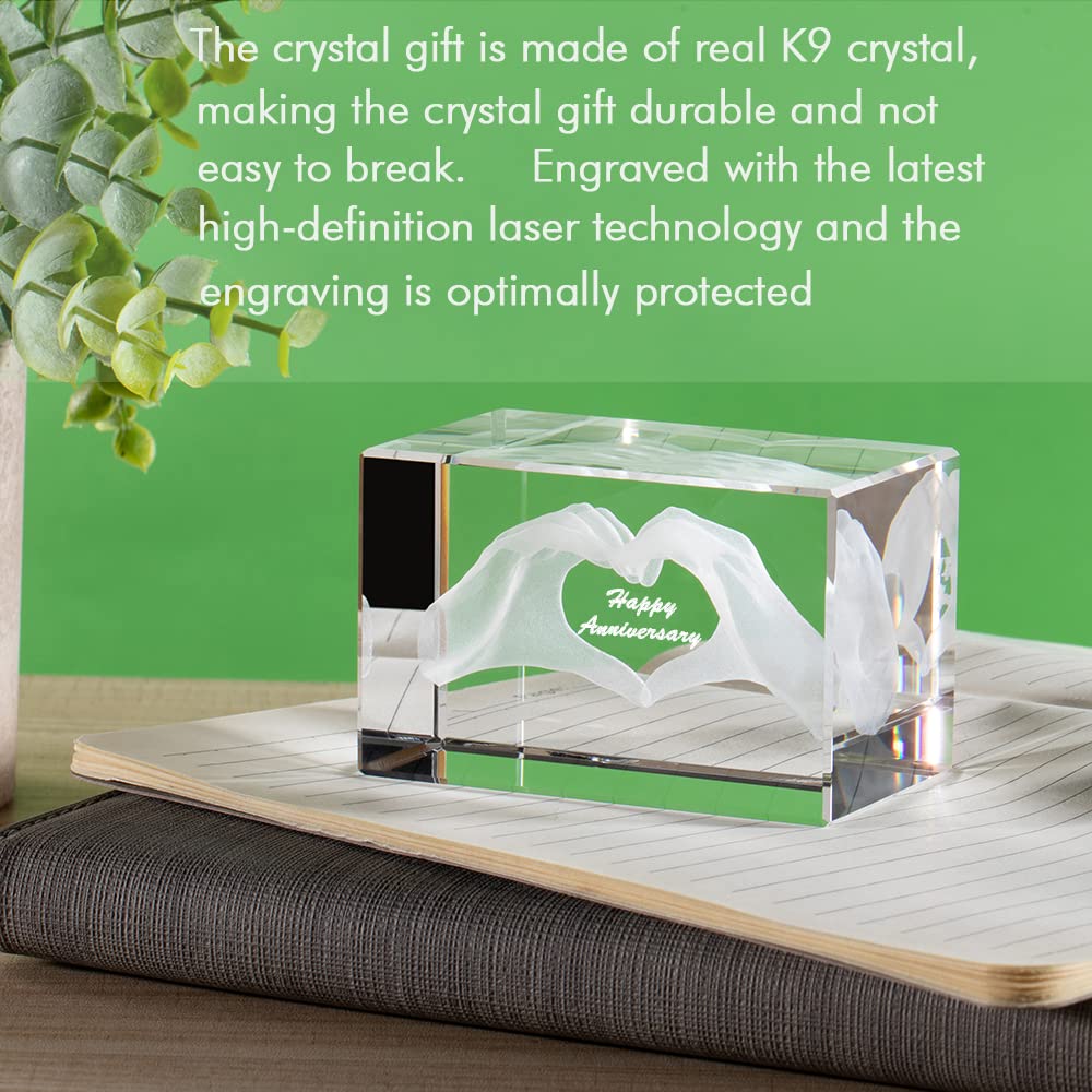 ERWEI Engraved with Happy Anniversary in Cube Crystal Glass Figurines Gifts for Her Him Valentines Gift for Man Girl Partner Wife Husband Couple - Image 4