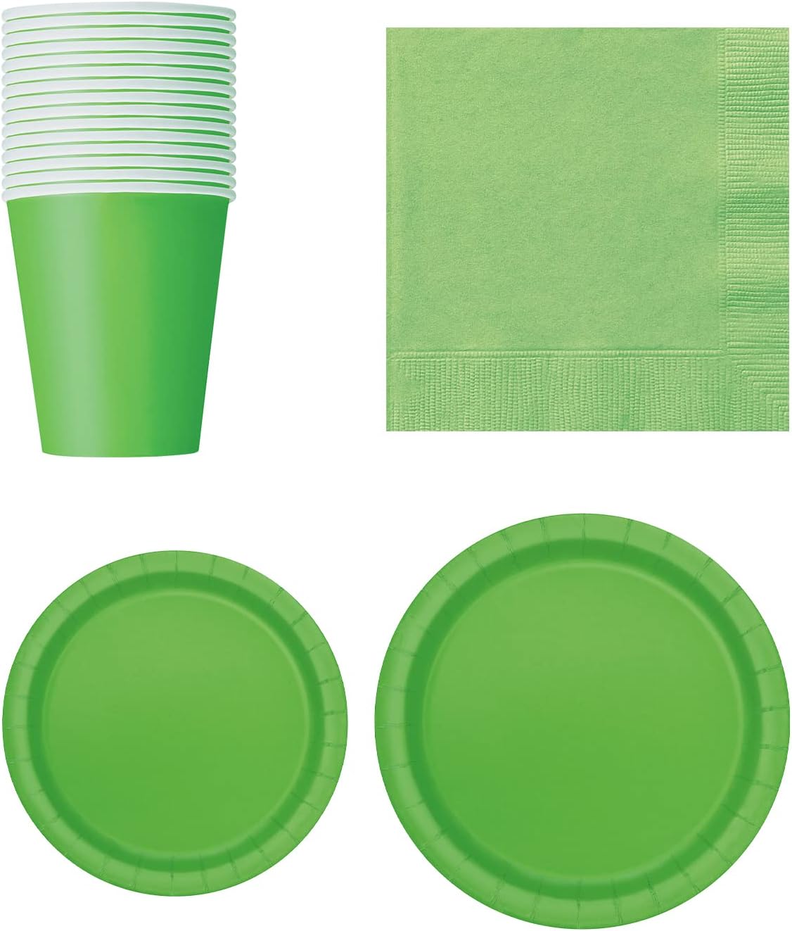 WedDecor 70pcs Paper Tableware Sets, Round Disposable Paper Plates, Cups & Napkins, Perfect for Picnics, BBQ, Birthday, Wedding & Christmas Events, Lime Green