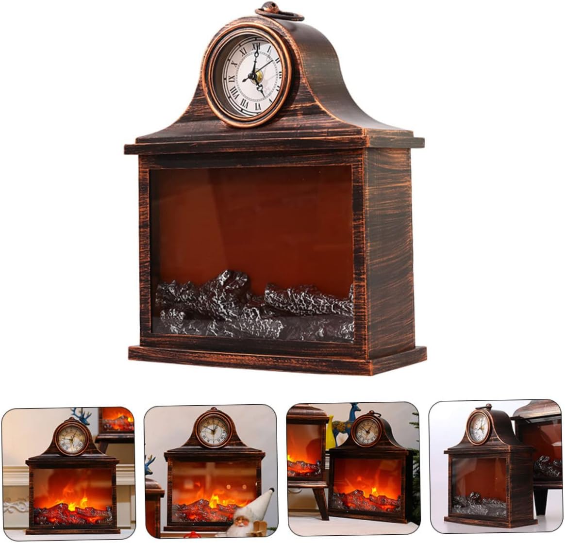 STOBAZA 1pc Retro Fireplace Lantern Realistic Led Flame Effect Decorative Clock Pendant for Living Room Christmas Scene Decor Use