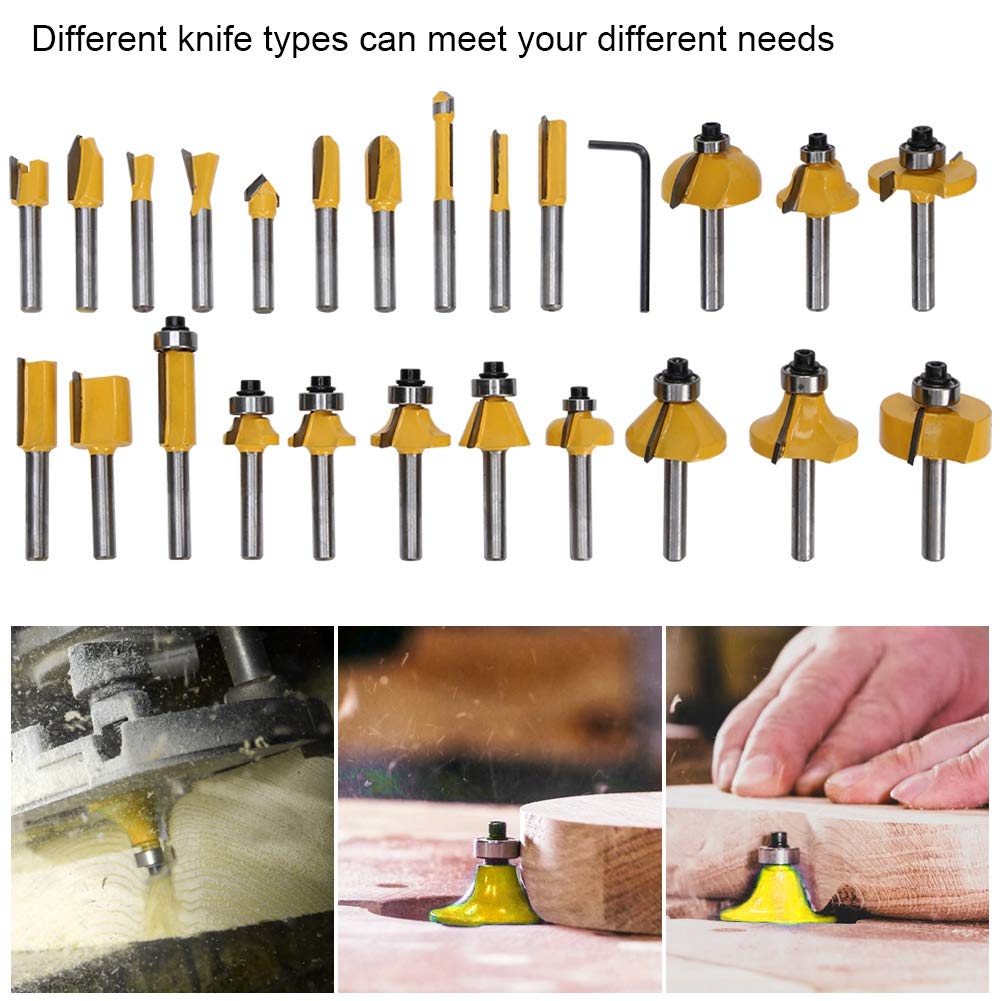 24 piezas 1 juego de cortador de carpintería de esquina redonda, kit de brocas de rebaje, artesanía de madera, herramienta de carpintería para corte de madera, herramientas