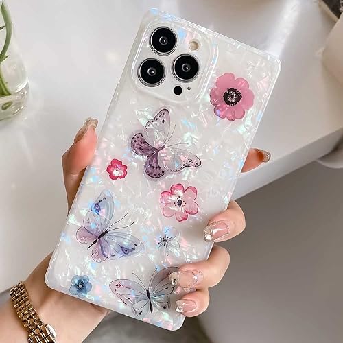 Miniatura 2 de KERZZIL Funda rectangular con bonito diseño de perlas brillantes compatible con iPhone 11, elegante, delgada, translúcida, mariposa, suave TPU para