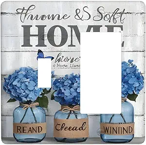 Decorative Outlet Covers Blue Flower Bottles Wood Plank 2 Gang 1 Gang Wall Plate Cover Single Toggle Rocker Combo Light Switch Cover Plate Face Plate for Bedroom Decor