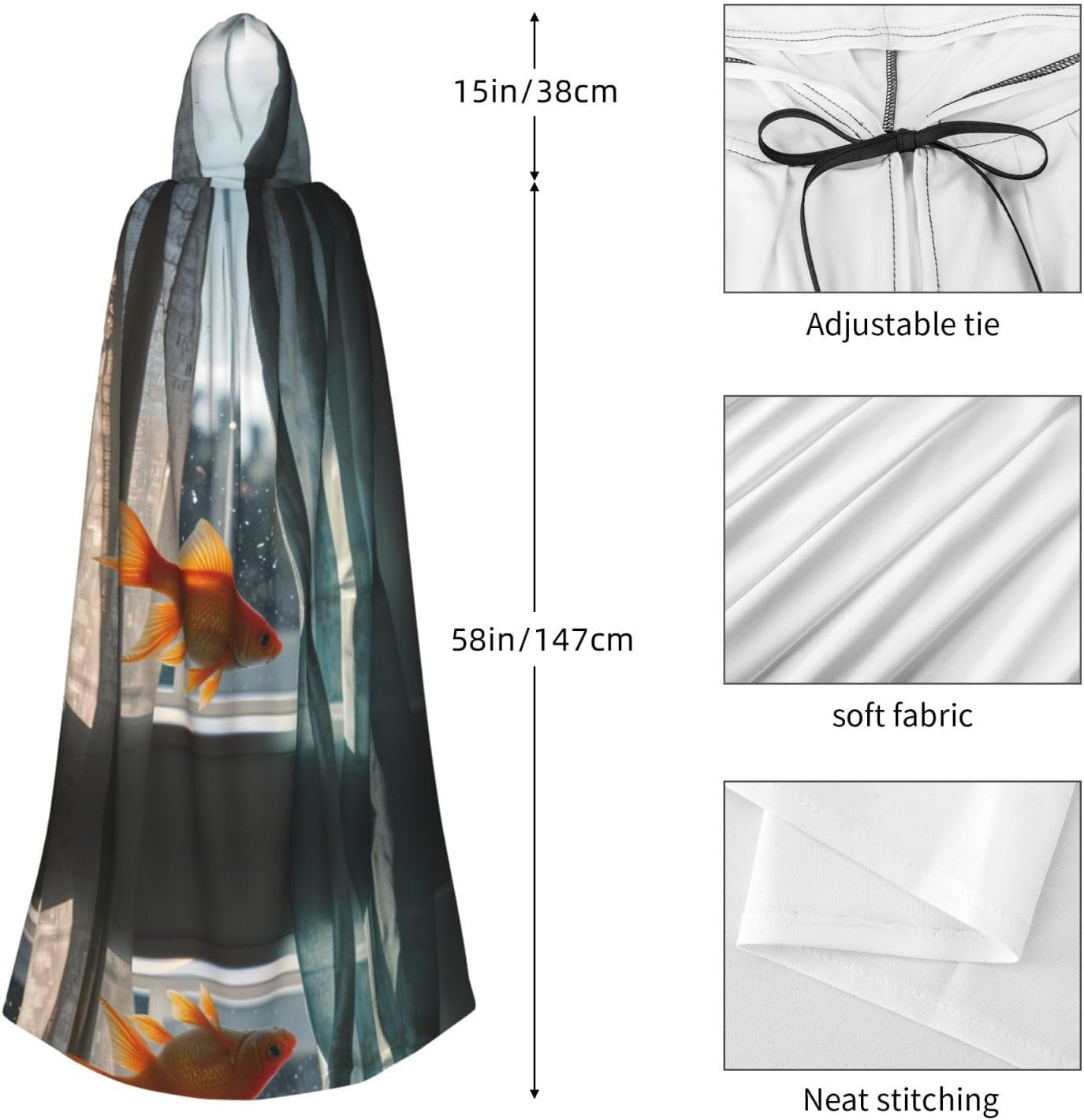 Goldfish swimming Patterned hooded cape, robe Cosplay costume for men and women, Halloween adult role play costume