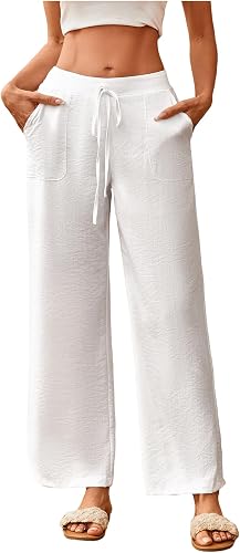 SOLY HUX Women's Tie Front Elastic Waist Pants Wide Leg Low Rise Casual Trousers