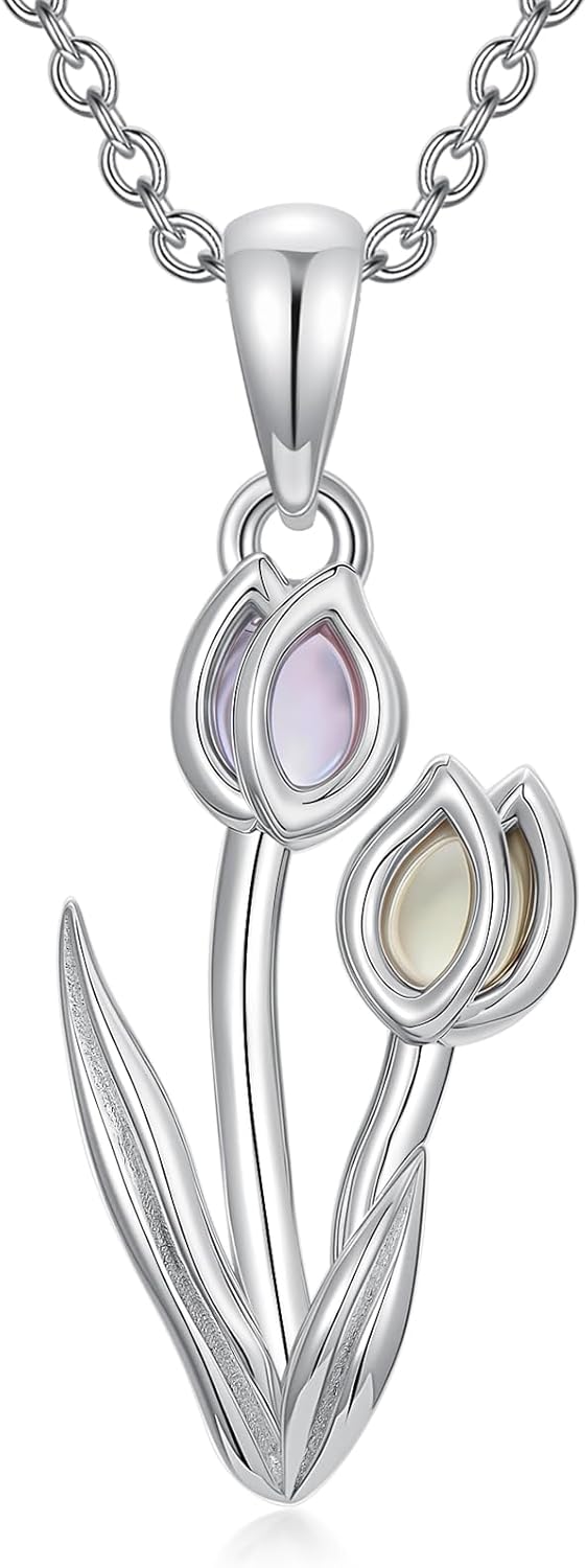 LONAGO Daisy/Sunflower/Tulip Necklace with Crystal/Chalcedony for Women 925 Sterling Silver Cirtine Floral Pendant Choker Jewelry Wedding Birthday Christmas Gifts for Wife Mom Girlfriend