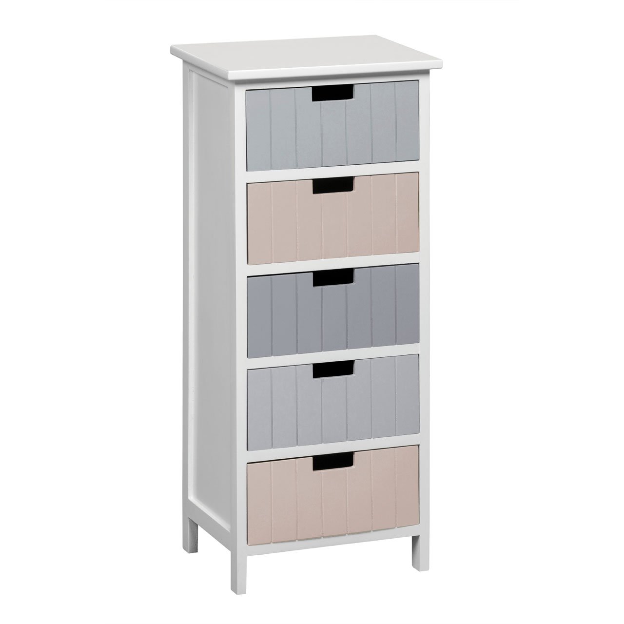 Interiors by PH 5 Drawer Chest - Assorted Colour Drawers - White Frame - Paulownia Wood
