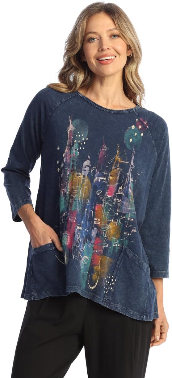 Jess & Jane Women's Coloring Mineral Washed Patch Pocket Cotton Tunic