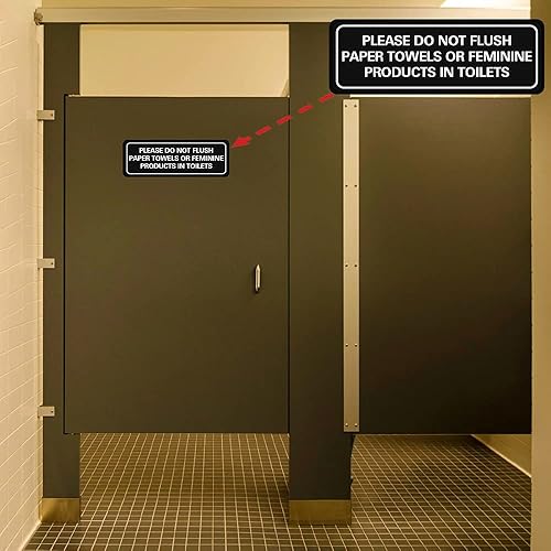 Miniatura 9 de Letrero de baño con texto en inglés «Please Do Not Flush Paper Towels or Feminine in Toilets», viene con cinta 3M de doble cara para asegurar