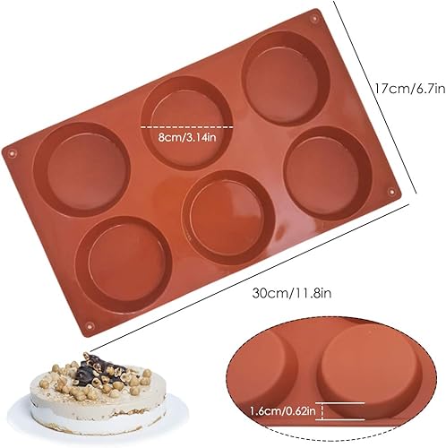 Miniatura 7 de DaKuan - 3 paquetes de 6 moldes de silicona grandes de disco redondo para dulces, moldes antiadherentes para hornear, molde para pastel de mousse
