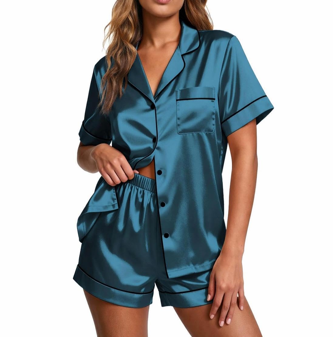 Ekouaer Pajamas for Women Set Silk Satin Pjs 2 Piece Button Down Sleepwear