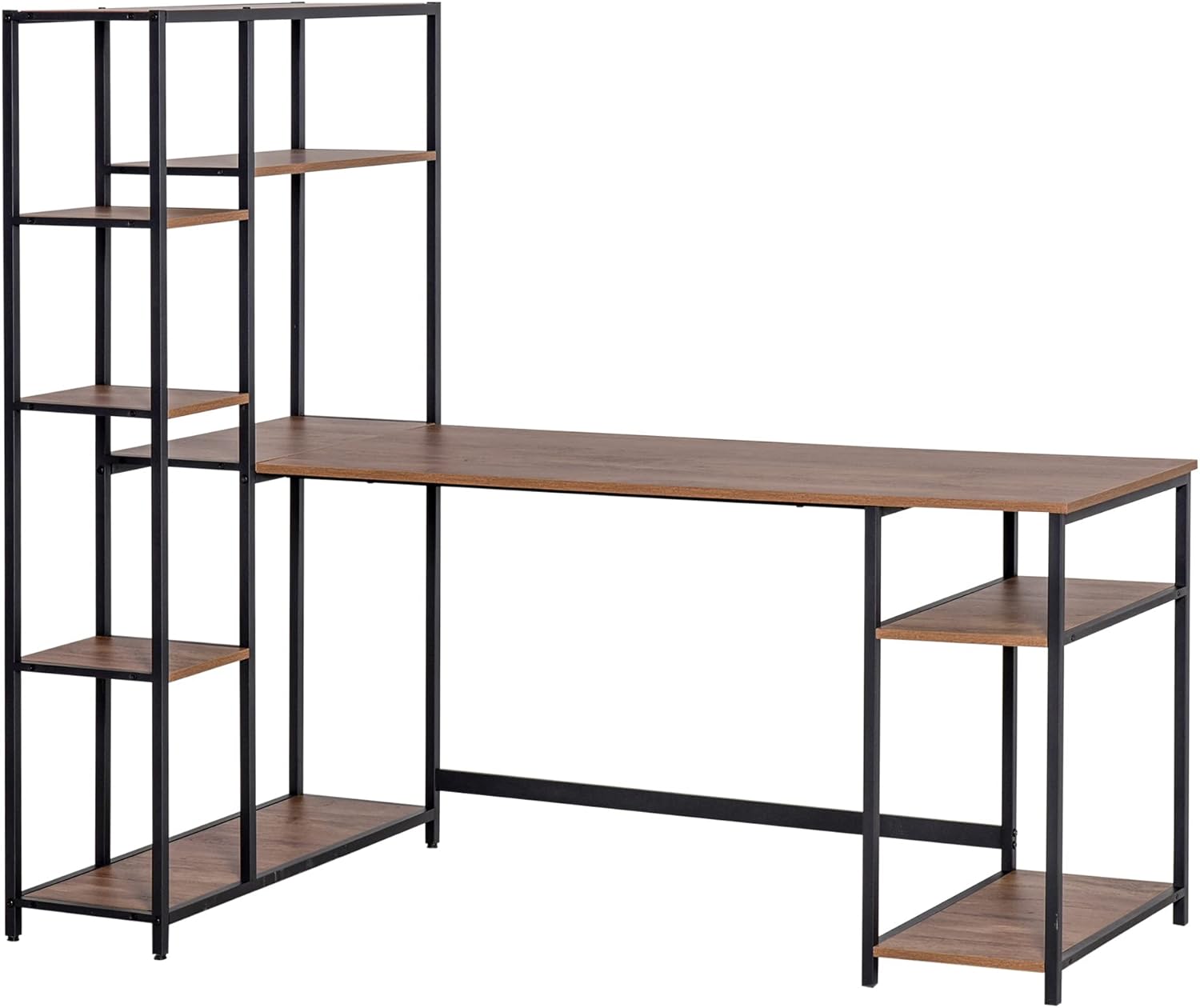 Industrial Computer Desk with Storage Shelves, Home Office