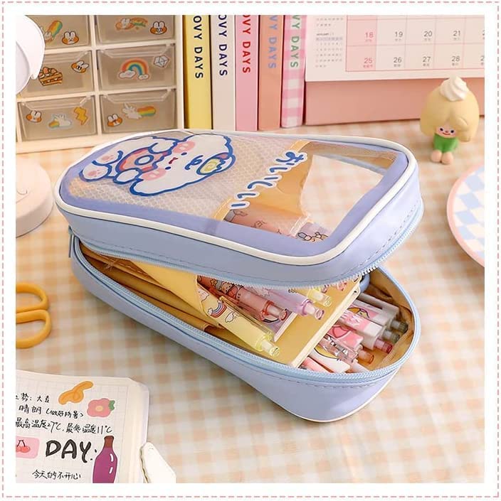 Kawaii etui, schattige beer Bunny Kawaii potlood etui, transparante grote capaciteit beer etui, schattig etui schoolbenodigdheden voor meisjes jongens studenten tieners (Roze