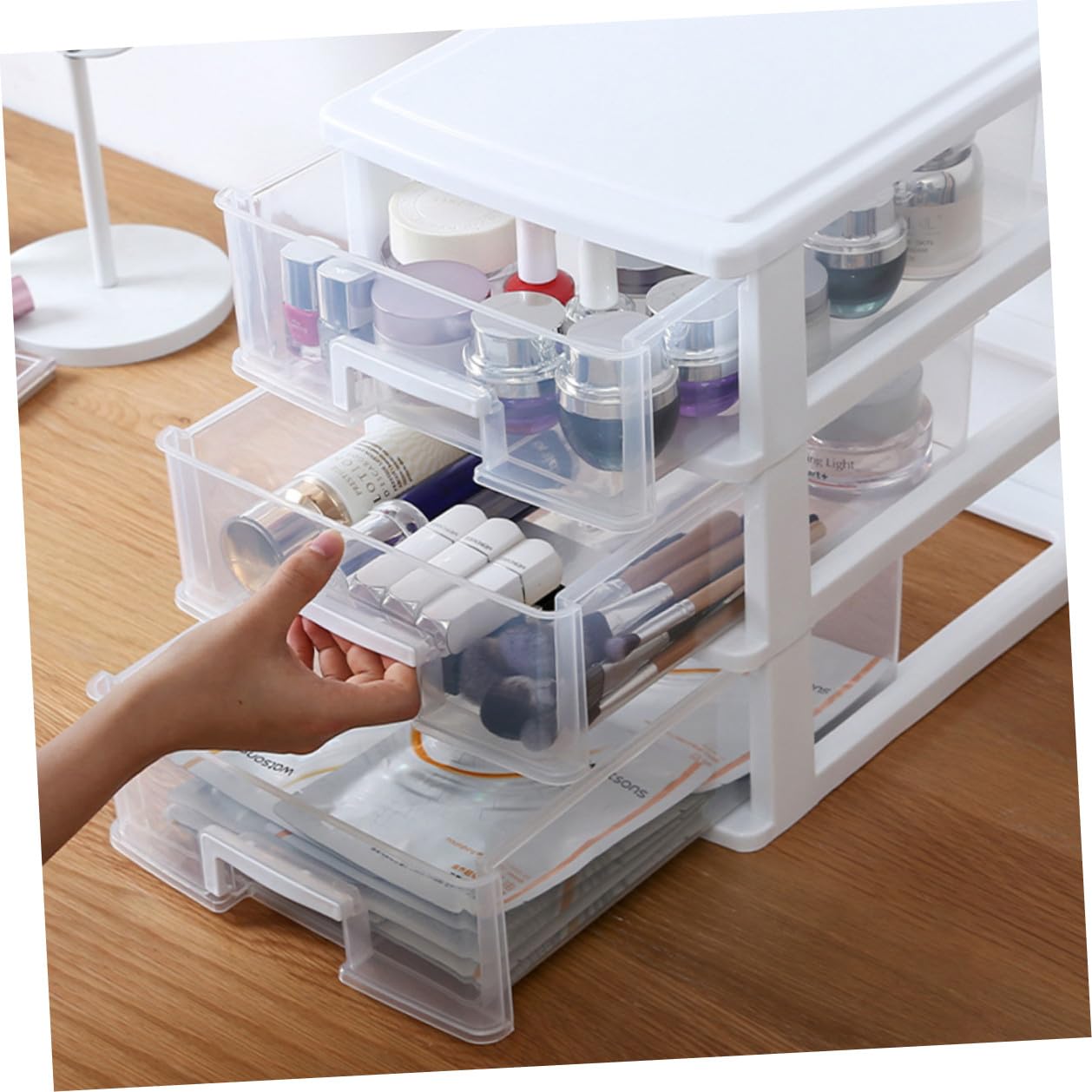 Alipis Cassettiera Plastica Trasparente Bianca Organizer Portatile per Ufficio e Casa Multiuso da Scrivania per Ordinare Oggetti Piccoli e Di Dimensioni Intermedie