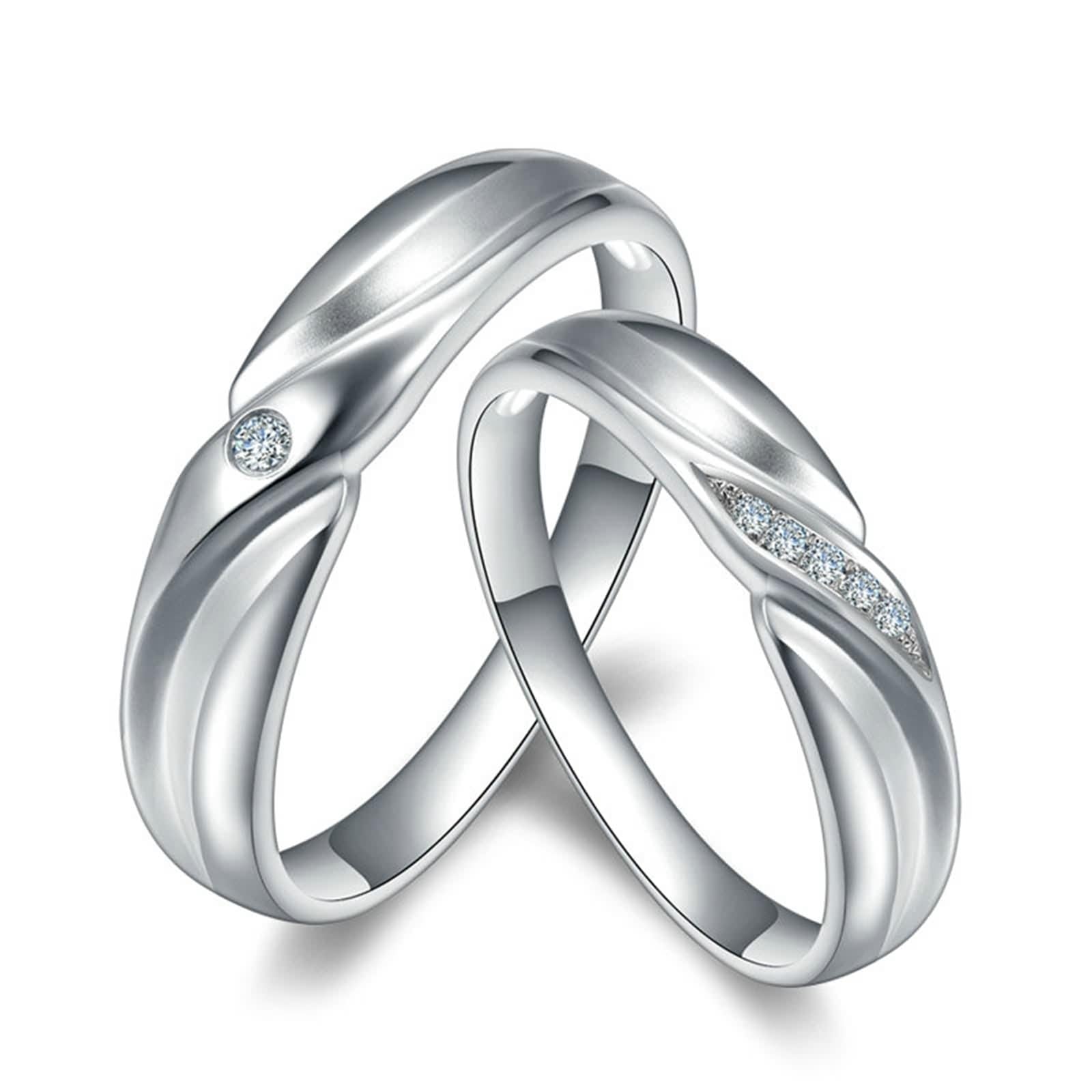 Anillo de Compromiso Diamante, Anillos Mujer Bisuteria Plata Raya Platino/Oro Blanco de 18 K para Unisexo Por Promesa de Boda