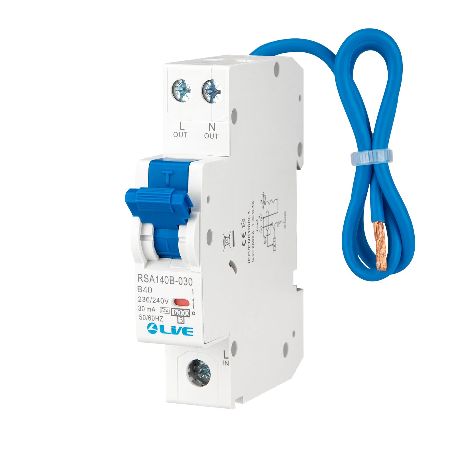 LAIWO Type A-40mA Circuit Breaker, RCD, 40 Amps, Panel Mount, B Curve 30mA Leakage Protection, 6kA Breaking Capacity