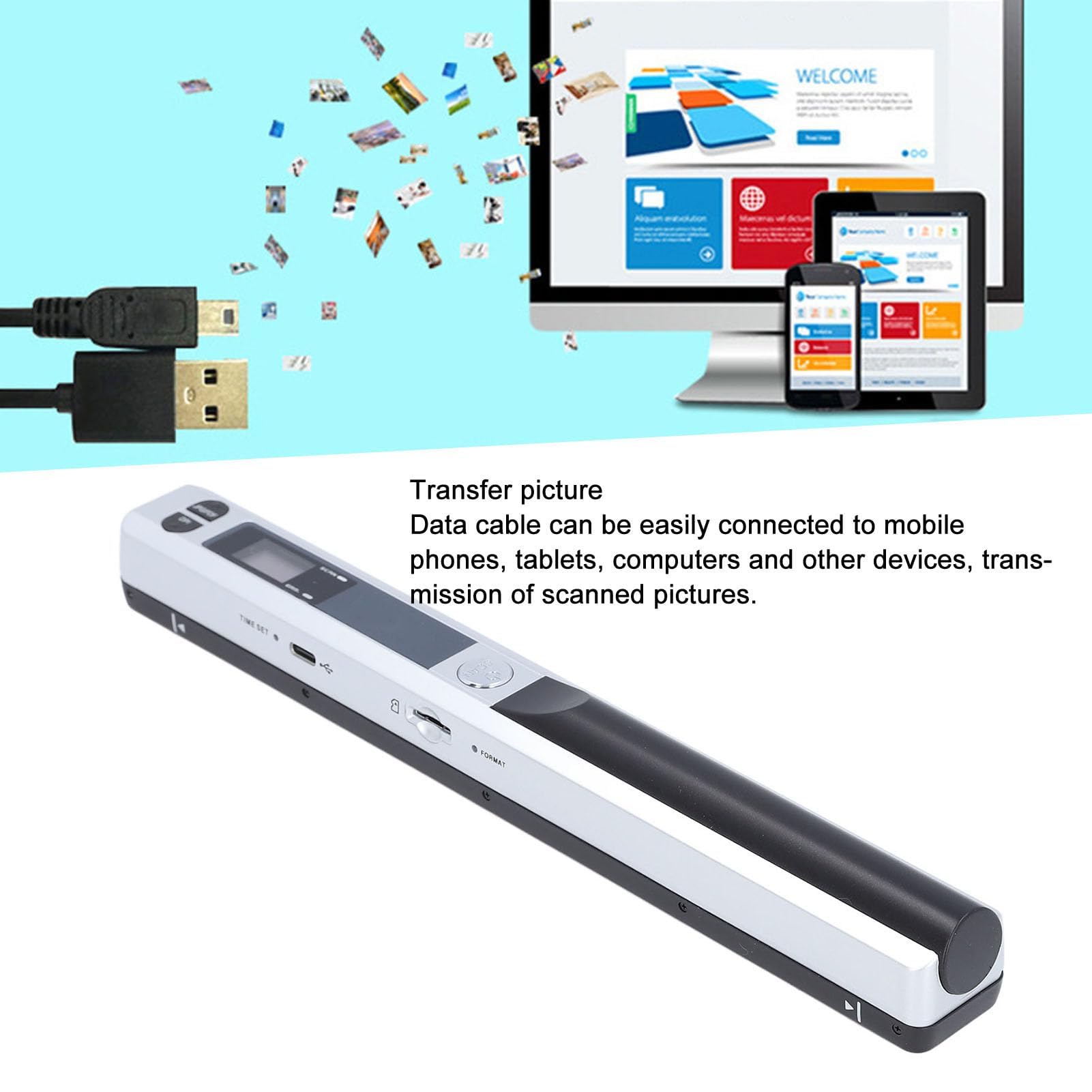 Ejoyous Scanner Portatile, Scanner Portatile per Documenti a Colori 900 DPI A4 HD da 8,27 Pollici per Casa, Viaggi e Ufficio (SILVER)