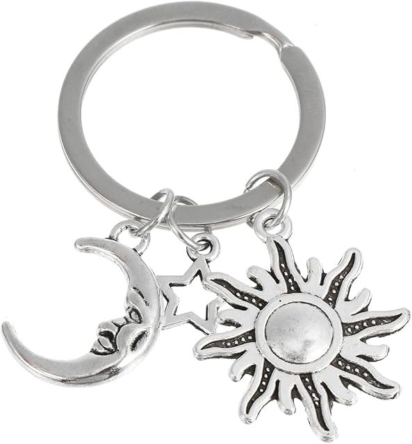 NUOBESTY Sun Moon Star Keychain Stainless Steel Key RIng Purse Handbag Backpack Charm Car Ring Keyring Key Holder Jewelry Gift