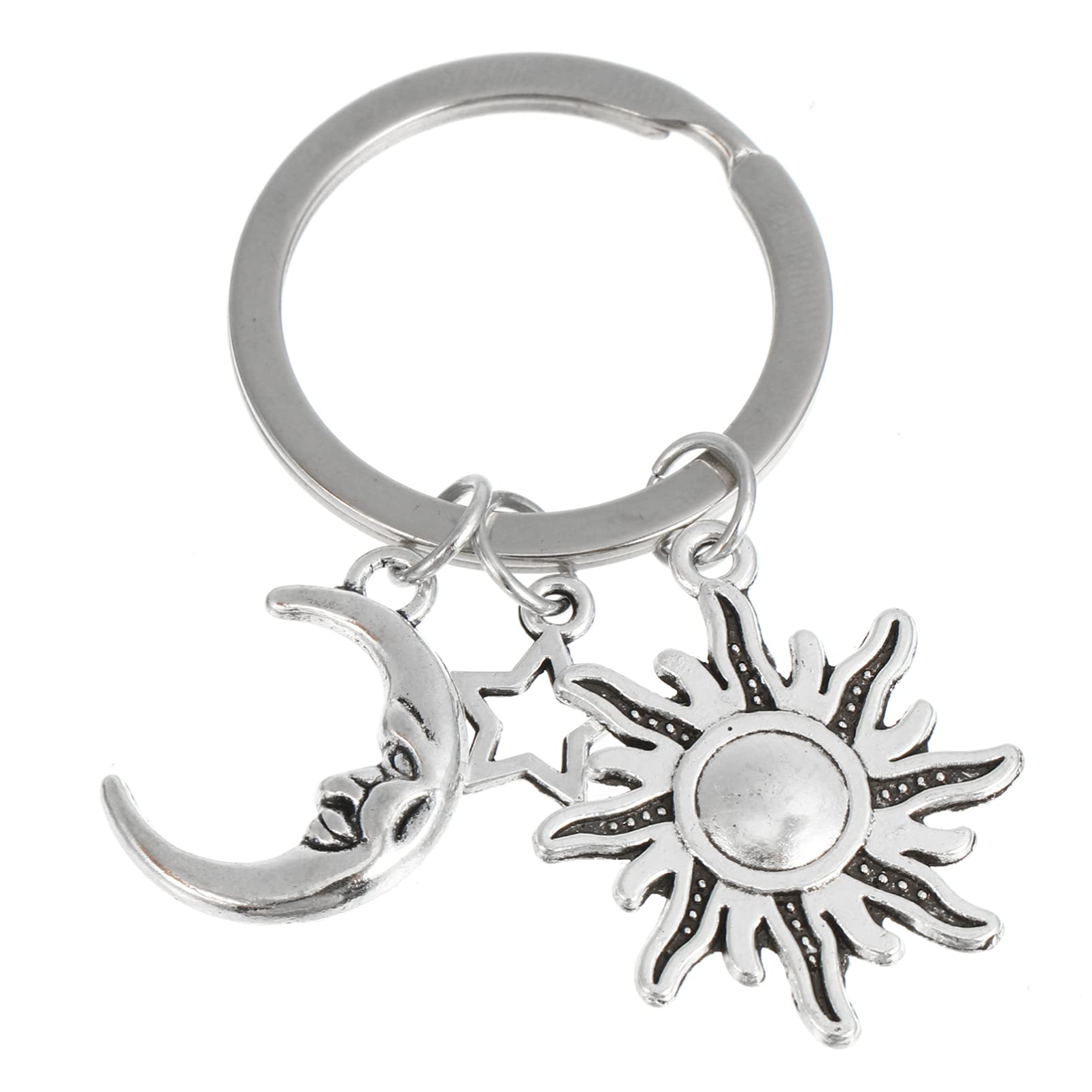 Sun Moon Star Keychain Stainless Steel Key Ring Charm for Purse Handbag Backpack Car Key Jewelry Decor