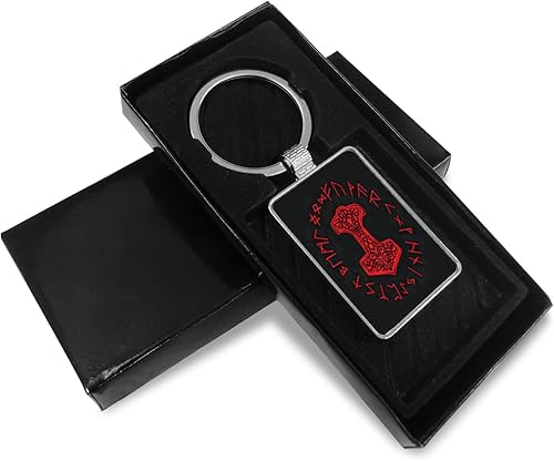 Miniatura 6 de Square keychain Viking Mjolnir Rune Wheel Norse Mythology Symbol Key Chain Keyring with Metal Ring for Organized Tours,Office.