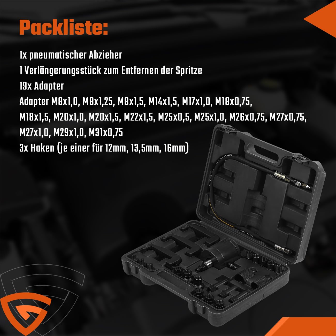 GEARMONSTER Extractor de inyectores diésel de 24 piezas con garra inyectora neumática con adaptador compatible con Bosch Delphi Denso Siemens