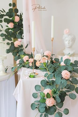 Miniatura 4 de Flores de dalia de imitación para boda, 25 rosas rosadas con tallos para decoración de boda, centro de mesa, arreglo de ramo (rubor)