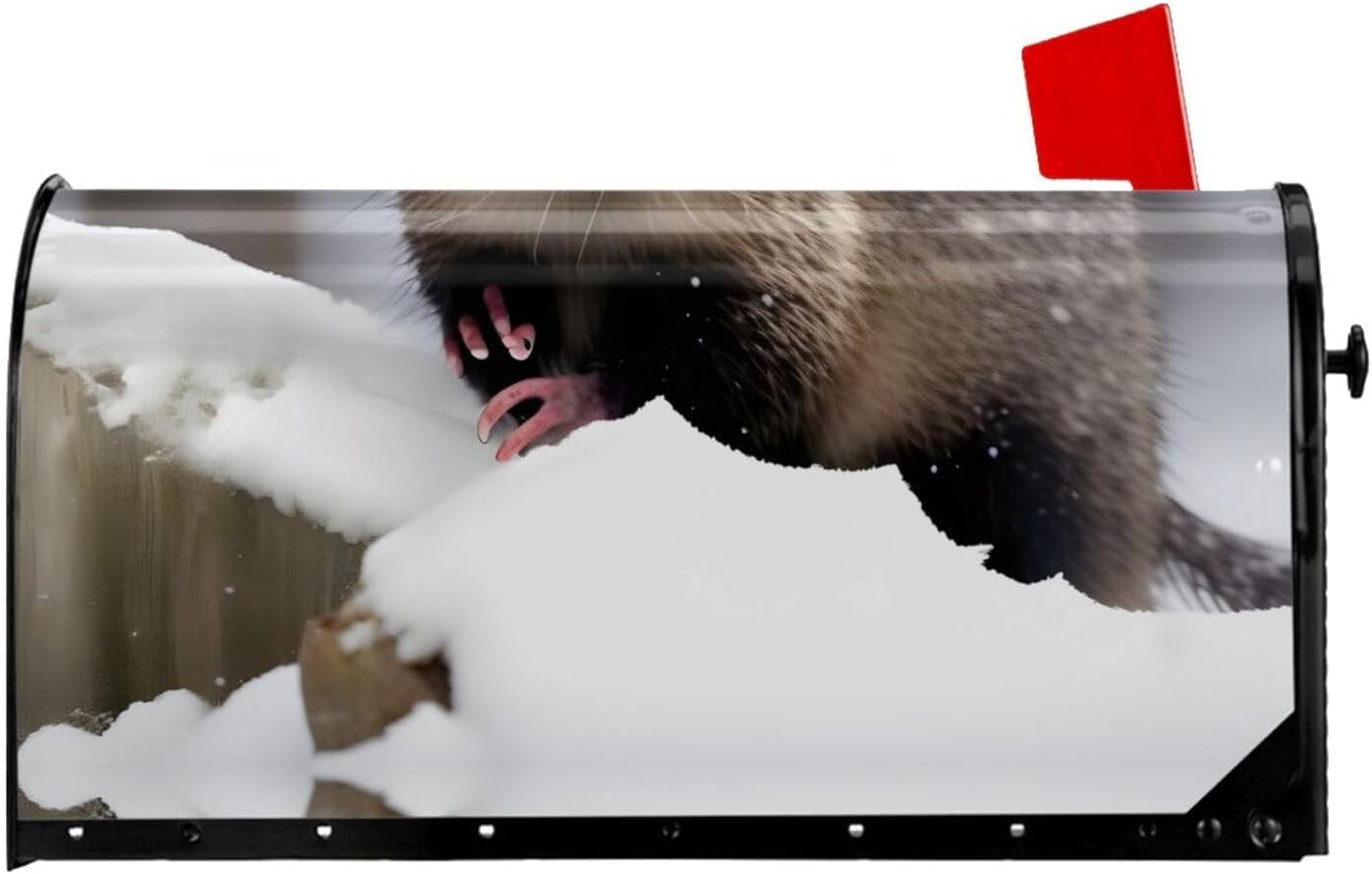 Opossum in Snow Print Mailbox Covers Magnetic Post Box Cover Wraps Standard Size 21x18 Inches for Garden Yard Decor