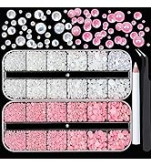 YAEISM 3000pcs Nail Art Flat Back Half Round Pearl Kits White Pink Nail Pearls 6 Size Resin Pearl...