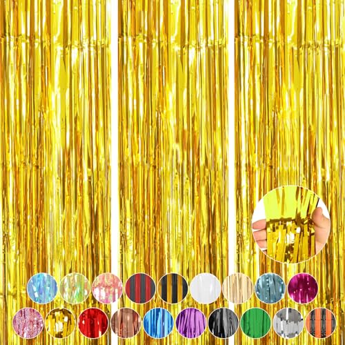 ACCEVO Gold Party Streamers 3Pack Foil Fringe Curtains 3