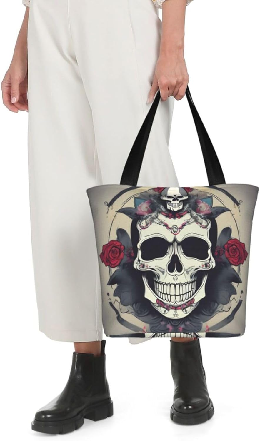 Skull Yoga Print Comfortable Summer Shoulder Bag Canvas Tote Travel Beach Hiking Shopping Weekend