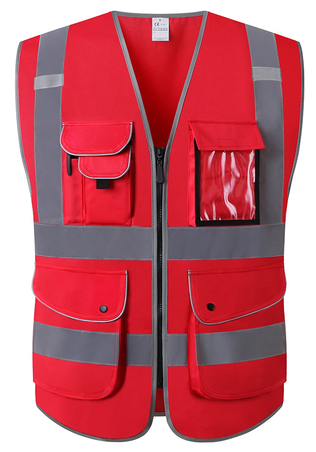 XIAKE8 Pockets Class 2 High Visibility Reflective Safety Vest for Men Women Construction Working Running Cycling Vests(X-Large,Pink)