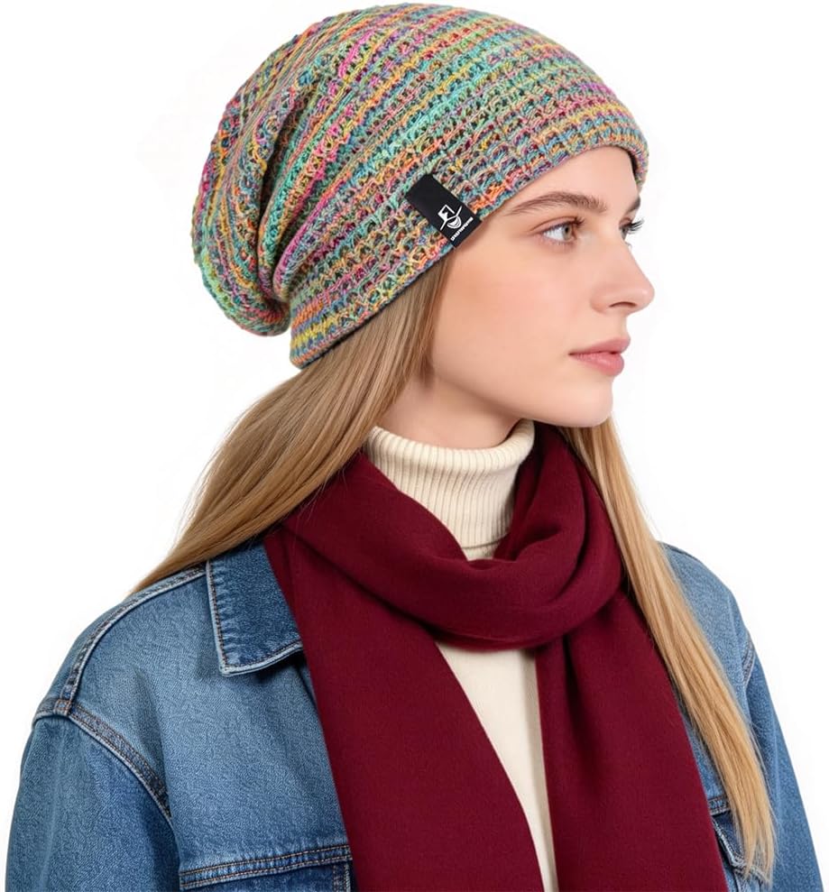 Ruphedy Gorro holgado para mujer, gorro de punto largo y holgado con calavera para invierno