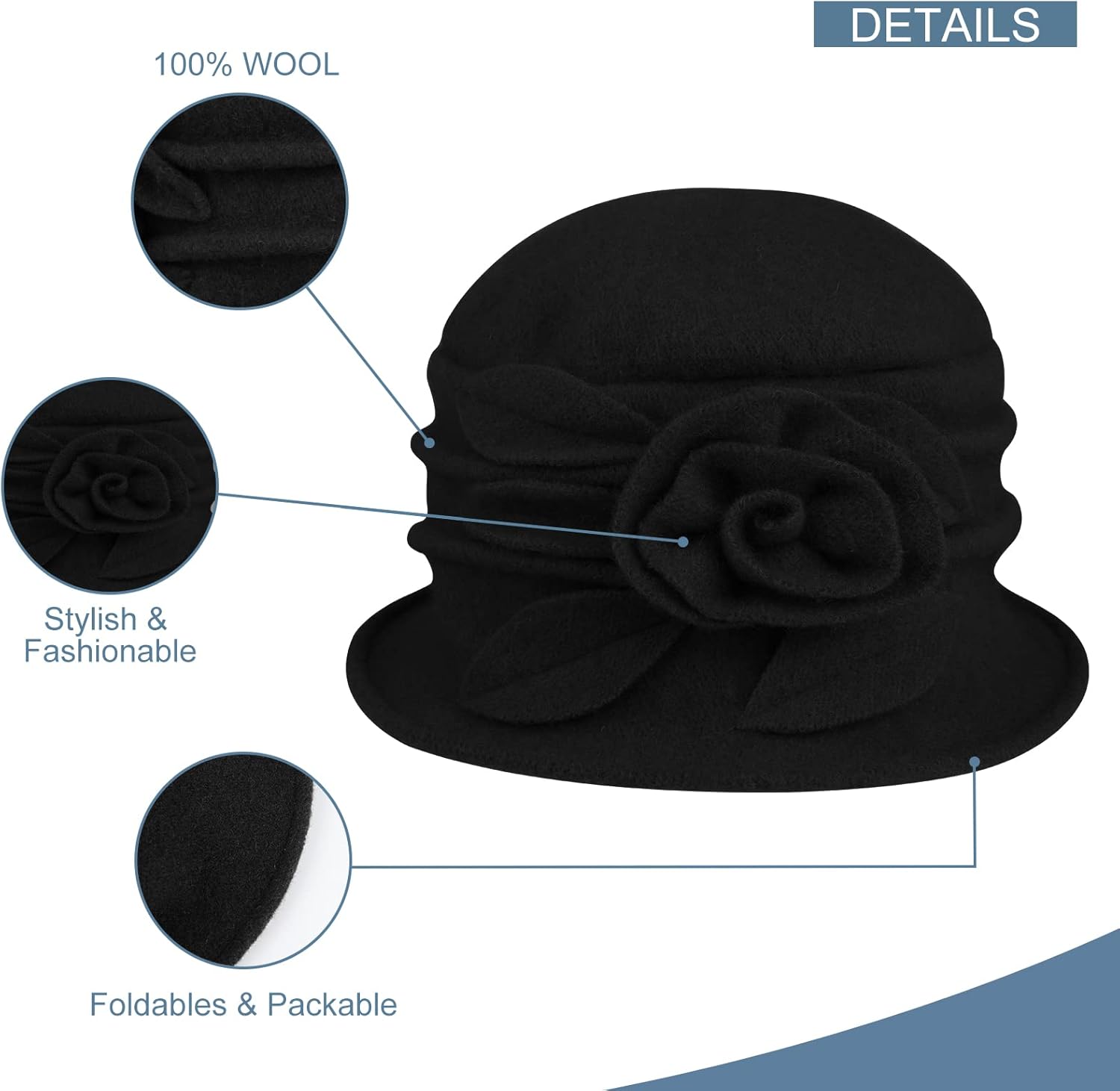 Sumolux Women Beret Hat French Vintage Floral Wool Dress Cloche Classic Winter Hat 1920s - Image 3