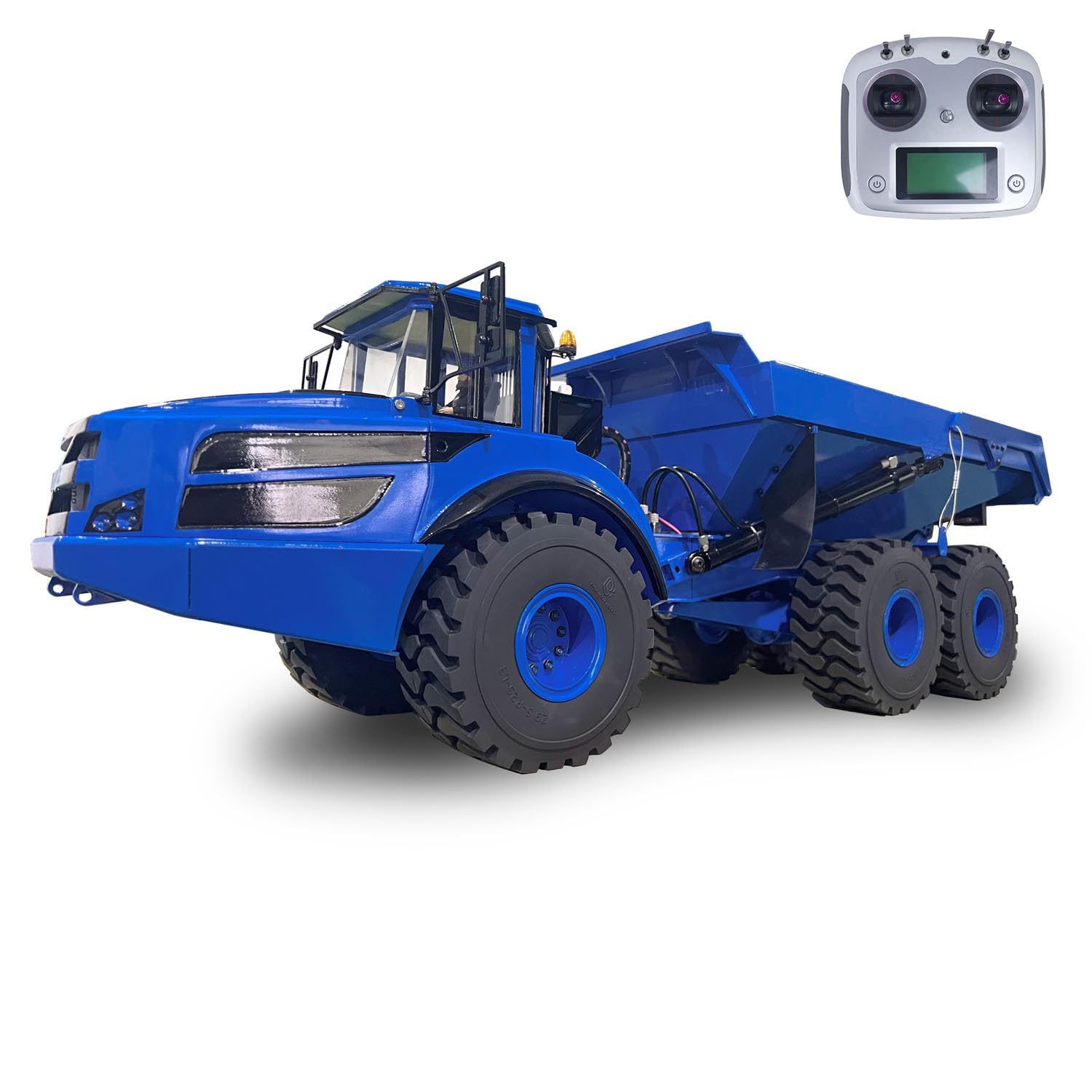 wheelfun XDRC RC Hydraulic Articulated Truck 1/14 6X6 Remote Control Dumper Car Model Motor Servo ESC Light Sound Blue Hobby Grade Model Blue