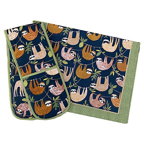 Image of Darthome Ltd Ulster Weavers Hanging Around Sloth Kitchen Cotton Tea Towel Double Oven Gloves (Set Of 2)