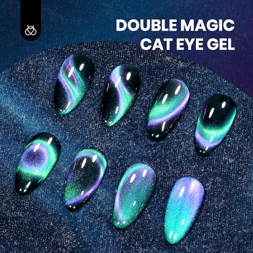 Image of Beetles Cat Eye Gel Nail Polish - 15ML 9D Chameleon Cat Green Purple Double Magic Colors Gel Polish with Magnet Soak Off UV Velvet Gel Galaxy Drift Collection Nail Art Design Gift for Women