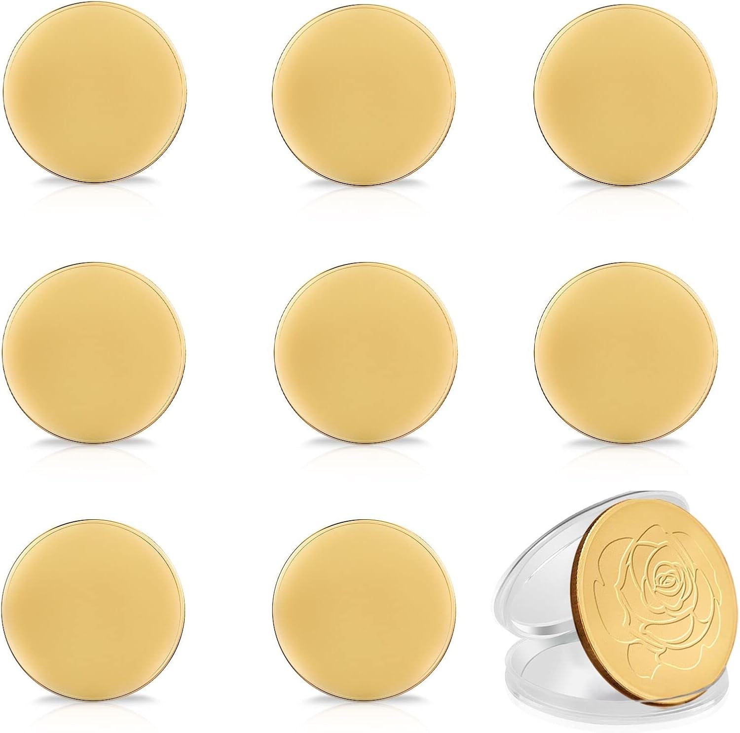 8 Pack Blank Challenge Coin Laser Engraving Coins Blanks with Threaded Edges and Acrylic Protection Box - 40mm Laser Engravable Patterns for DIY Crafts Travel and Commemorative Collections