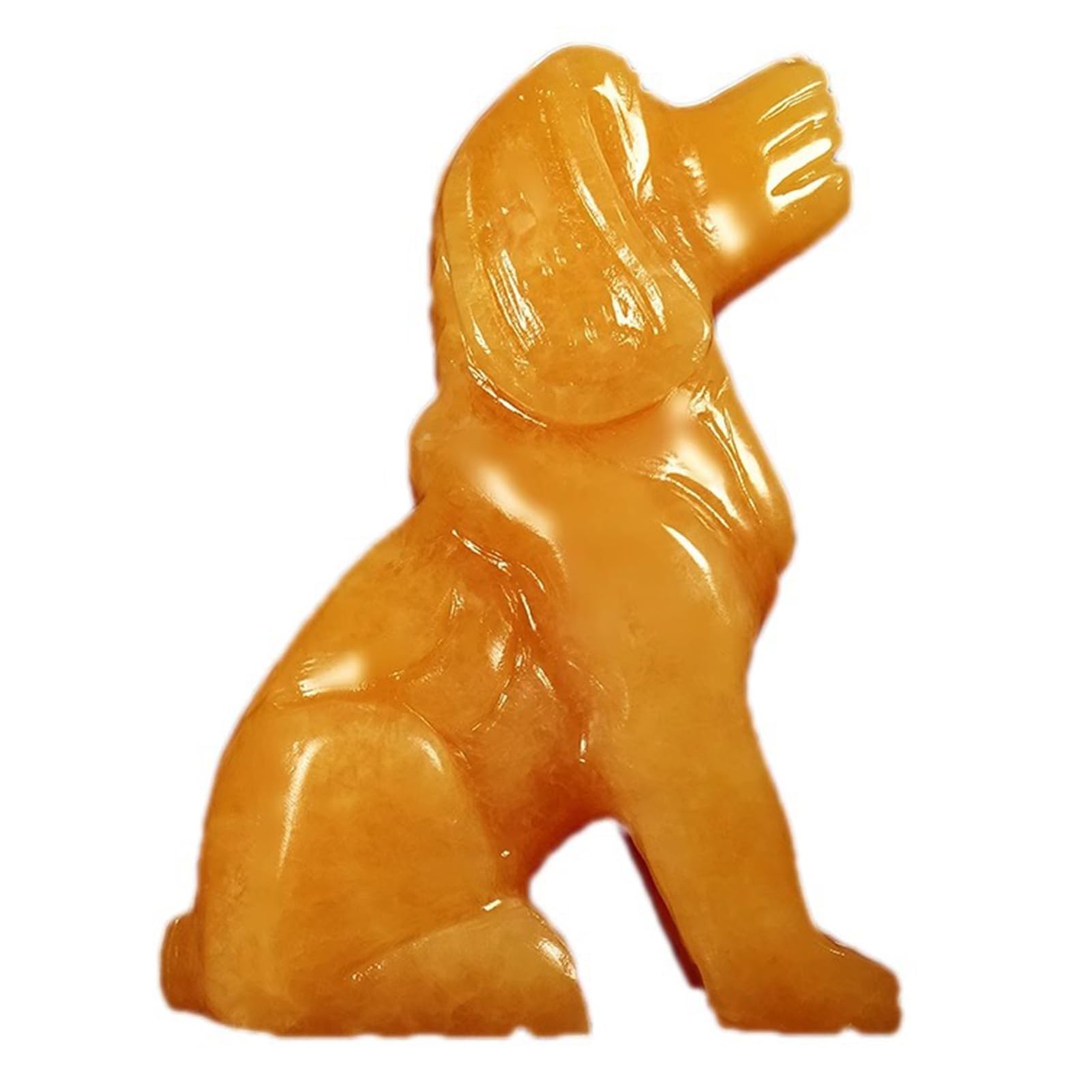 Natural Yellow Jade Cute Dog Statue,Hand Carved Gemstone Animal Figurine