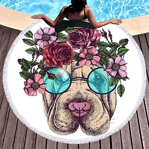 Haninj Toallas De Playa Redondas Circle Beach Swim Yoga Mat Cover Up Serviette De Plage Bulldog Summer Dog Cat Thick Bath Shower Towel 150Cm-Patrón 2