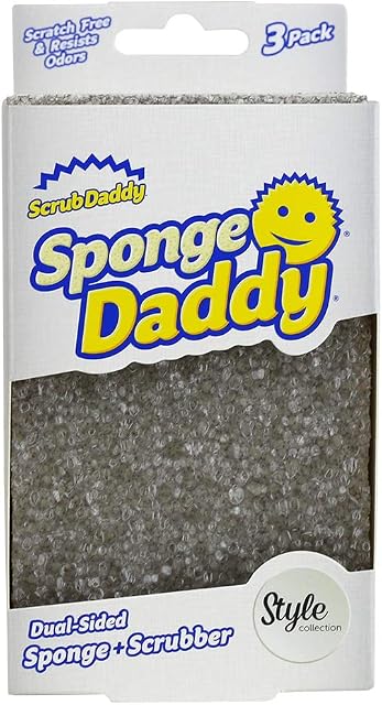 Scrub Daddy Sponge Daddy Style, Dual Sided Scrubbing, Dishwashing Kitchen Sponges for Washing up, Alternative to Non Scratch Scourers for Cleaning Dishes, as Used by Mrs Hinch, Grey , Triple Pack