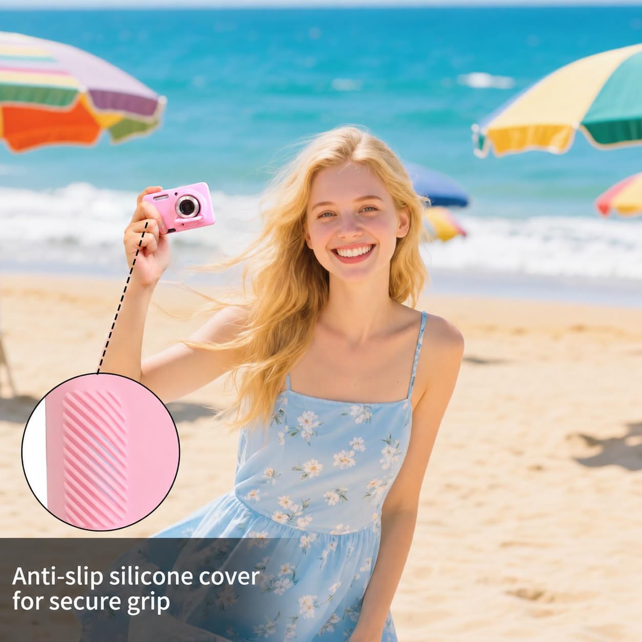 Rieibi Custodia in silicone per Kodak PIXPRO FZ55 fotocamera, accessori per Kodak PIXPRO FZ55 Custodia Protettiva include 2 pellicole protettive, copriobiettivo rimovibile, design antiscivolo, rosa