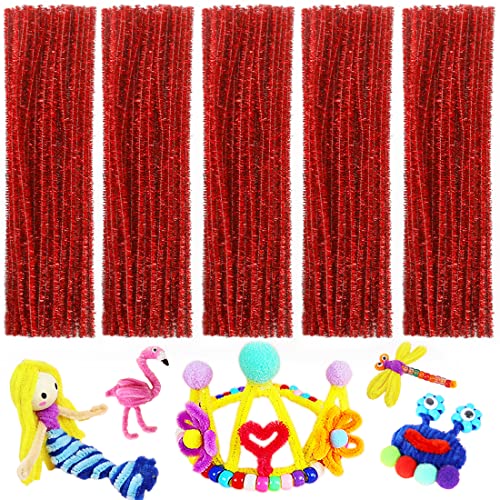 Image of Red Glittery Pipe Cleaners for Crafts and Arts - Craft Supplies, Art Supplies