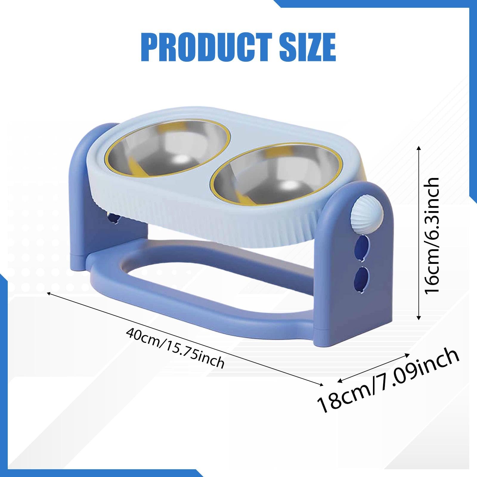 Ciotola Gatto Rialzata Ergonomica Stazione Alimentare con Supporto Regolabile Doppia Ciotola Inclinata in Acciaio Inox Facile da Pulire Adatta a Gatti, Blu
